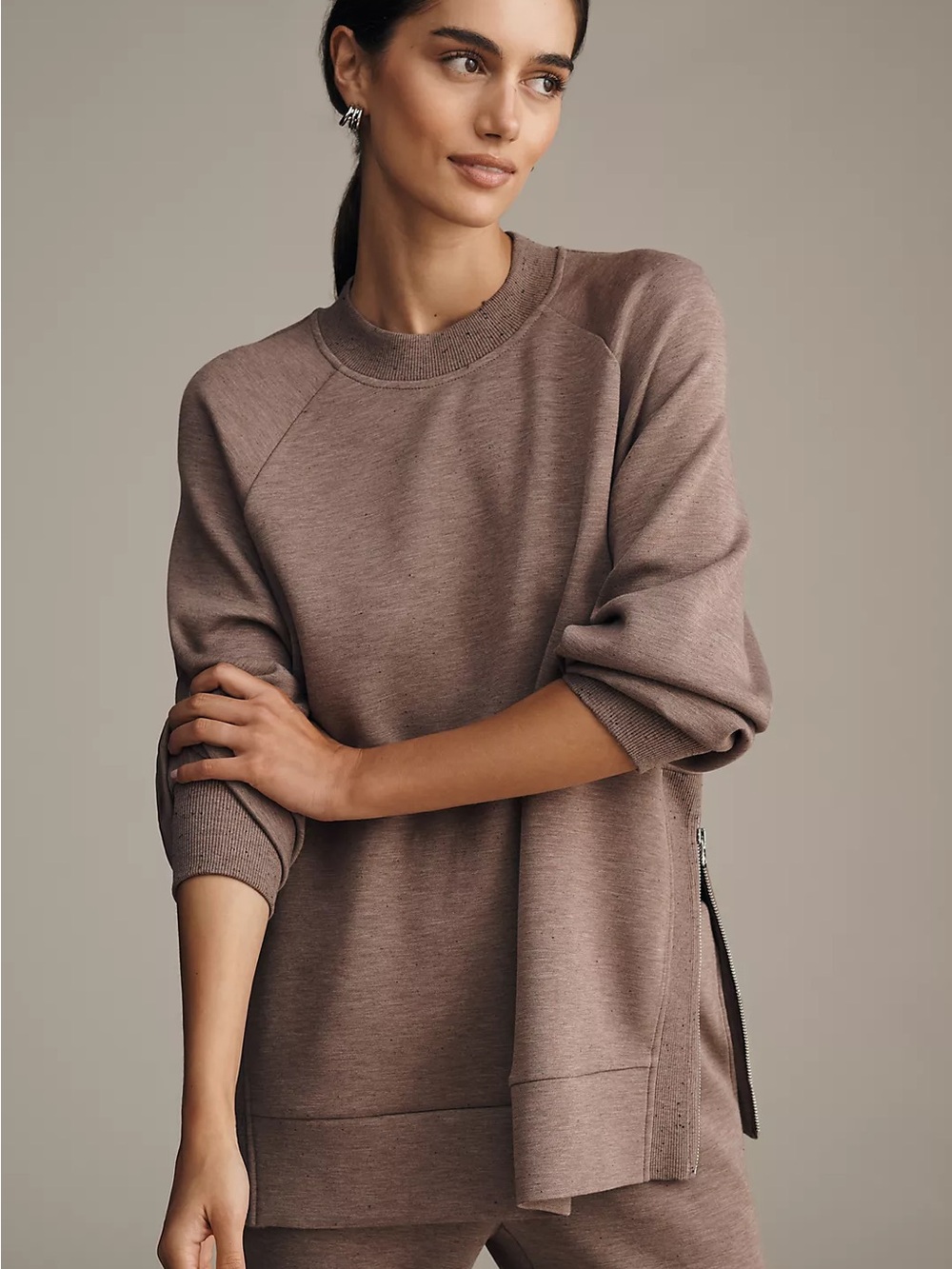 Varley Nicole Boyfriend Sweat in Deep Taupe Marl Fleck